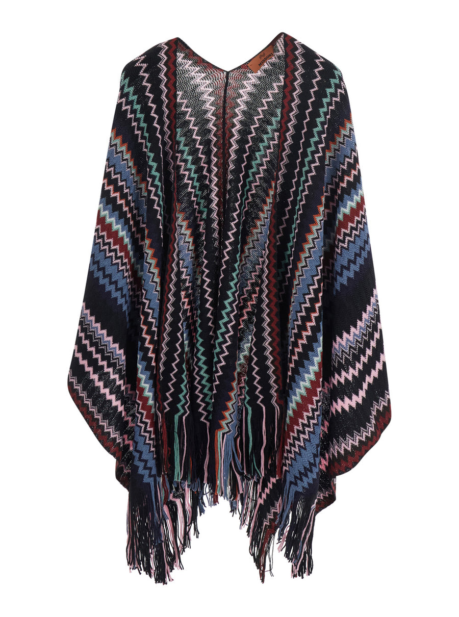 Multicolour V-Neck Cape Tech Fabric Acrylic Coat