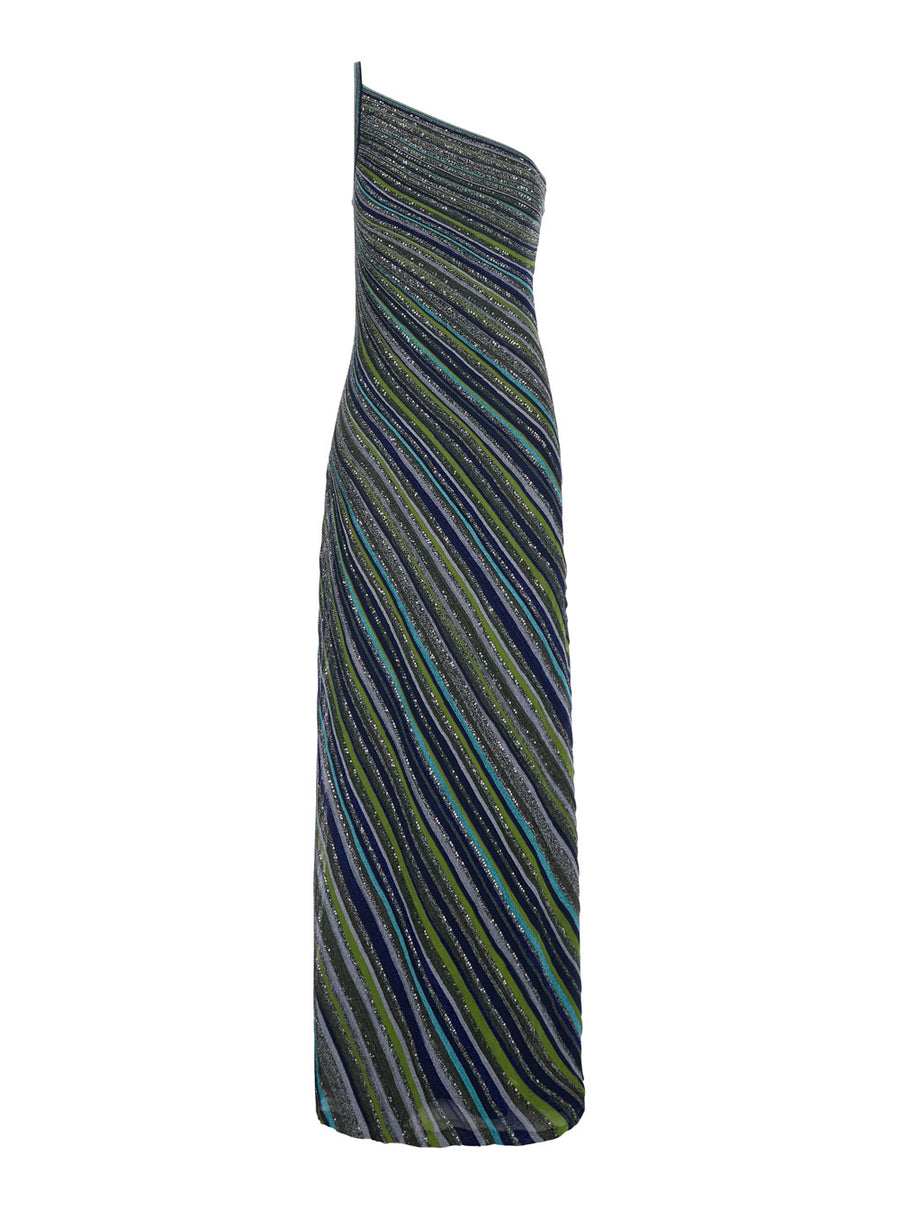 Long Dress With Sequins Blue Viscose