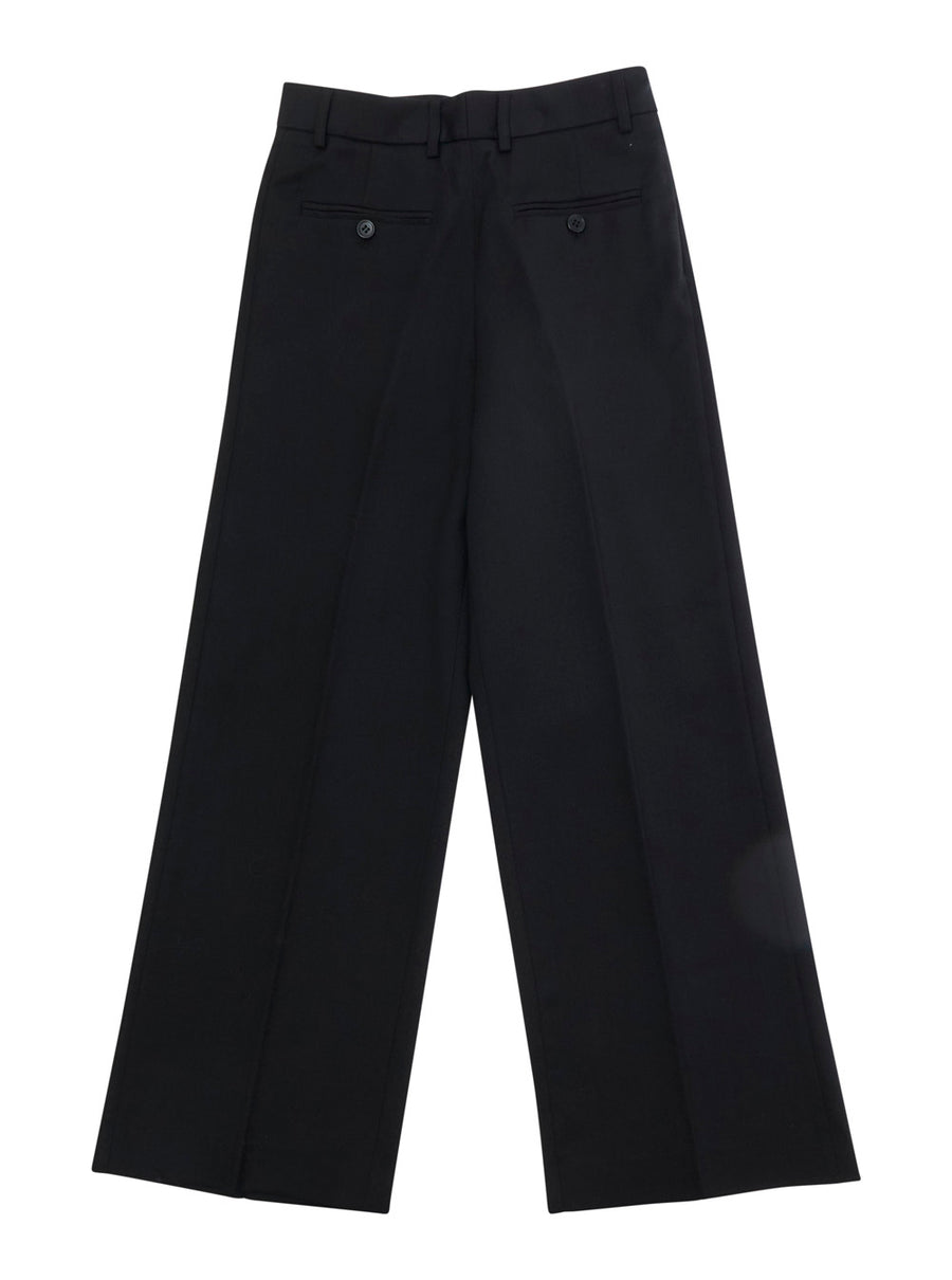 Pants With Side Pockets, Black Hems Wool Trousers