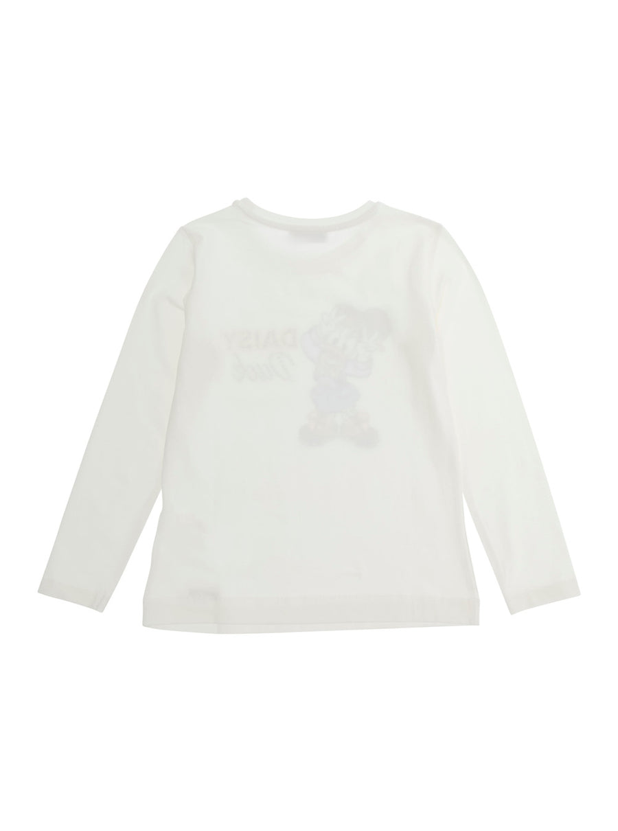 T-Shirt Long Sleeve White Maxi Print Cotton