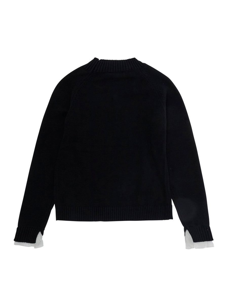 Sweater Black Cotton-Wool Tops