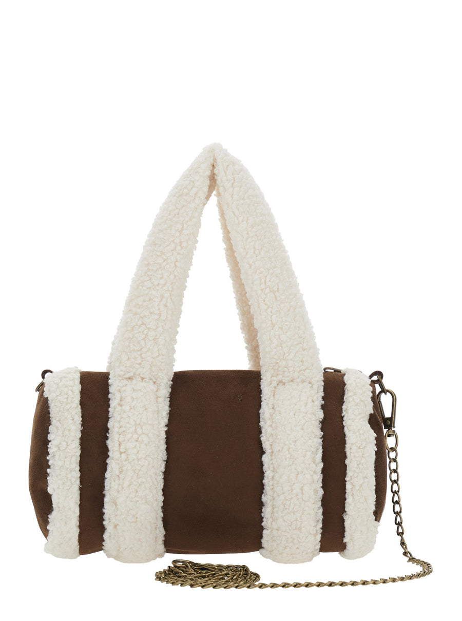 Faux Fur Shoulder Bag, Brown Polyester Bags