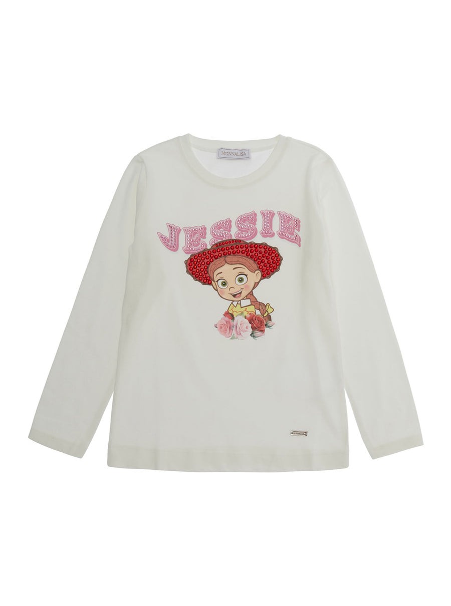 T-Shirt With Sequin Detail, White Cotton