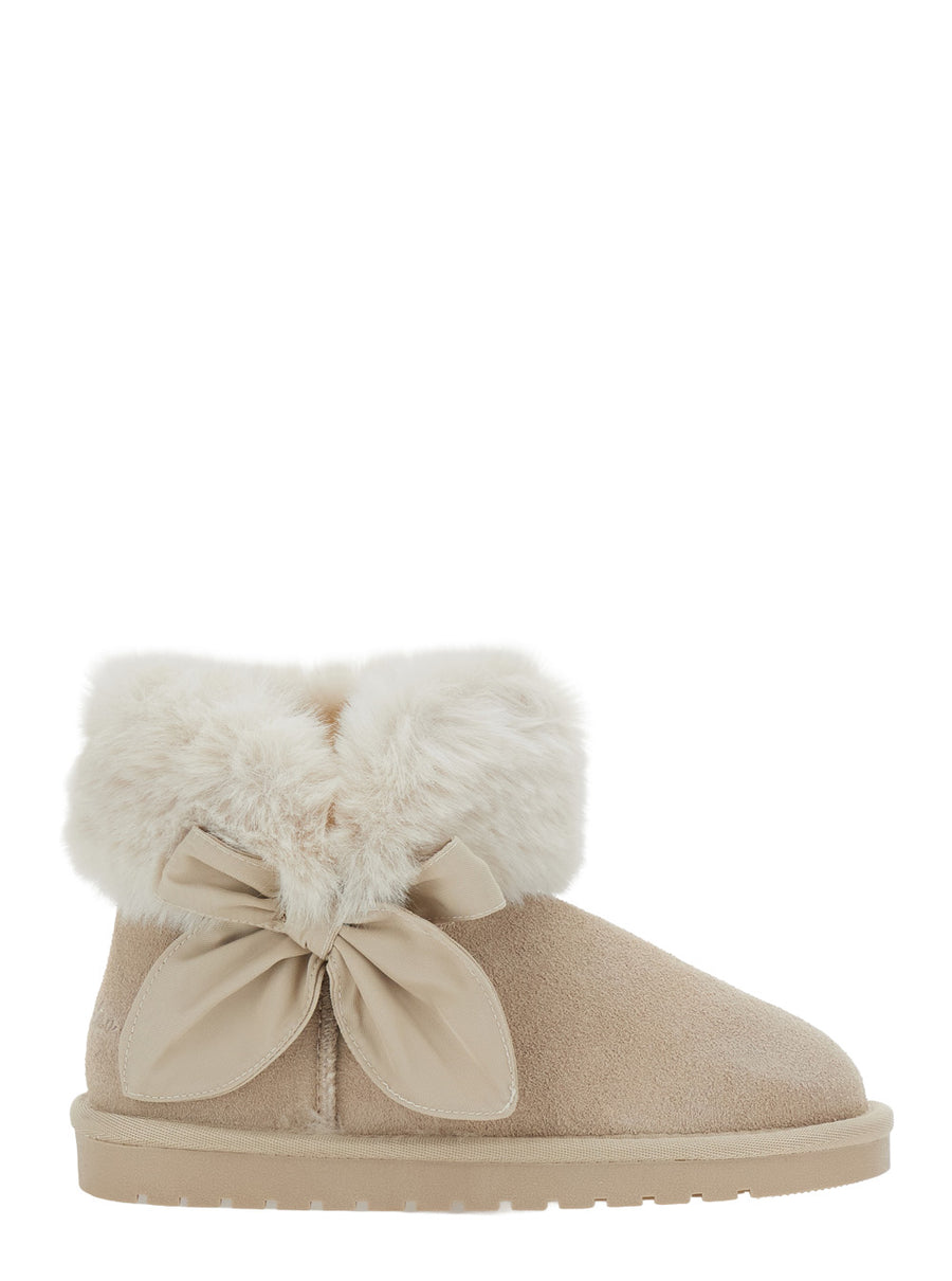 Ankle Boots With Bow Beige Suede Leather