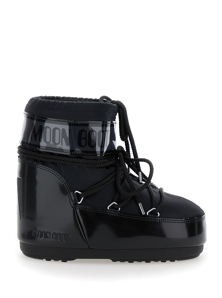 Snow Boots Logo Print Black Technical Fabric