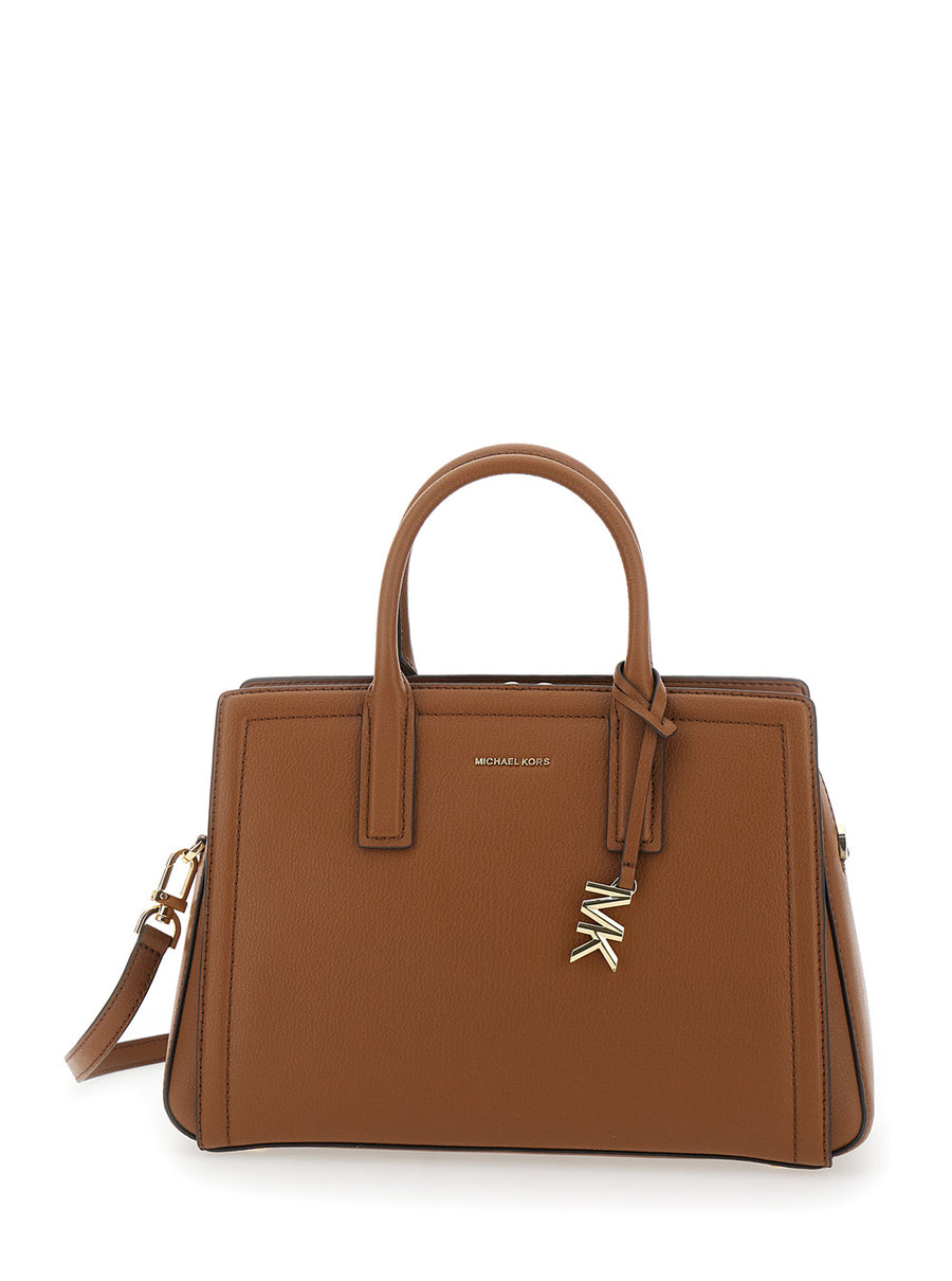 Handbag Brown Leather With Logo Pendant Cow Handbags