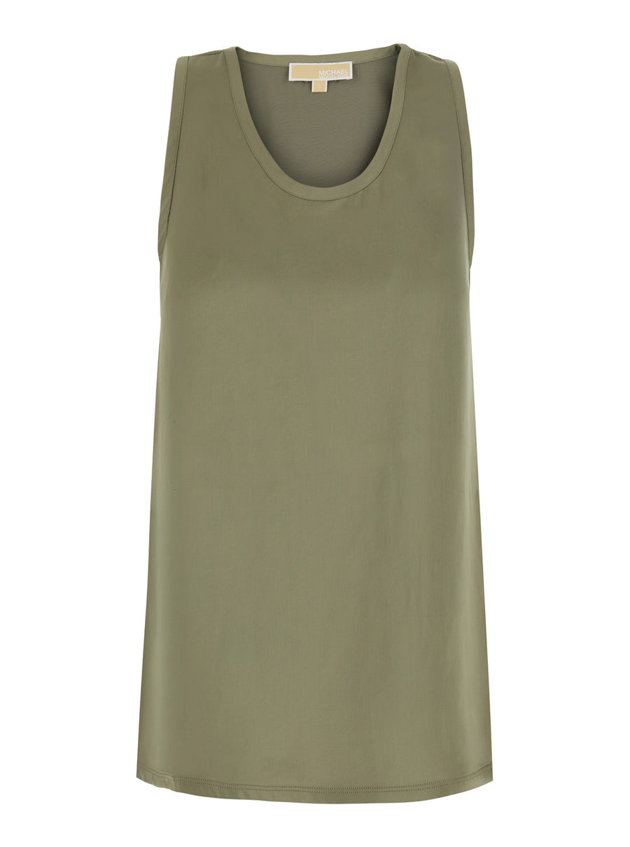 Sleeveless Top Green Polyester Tops