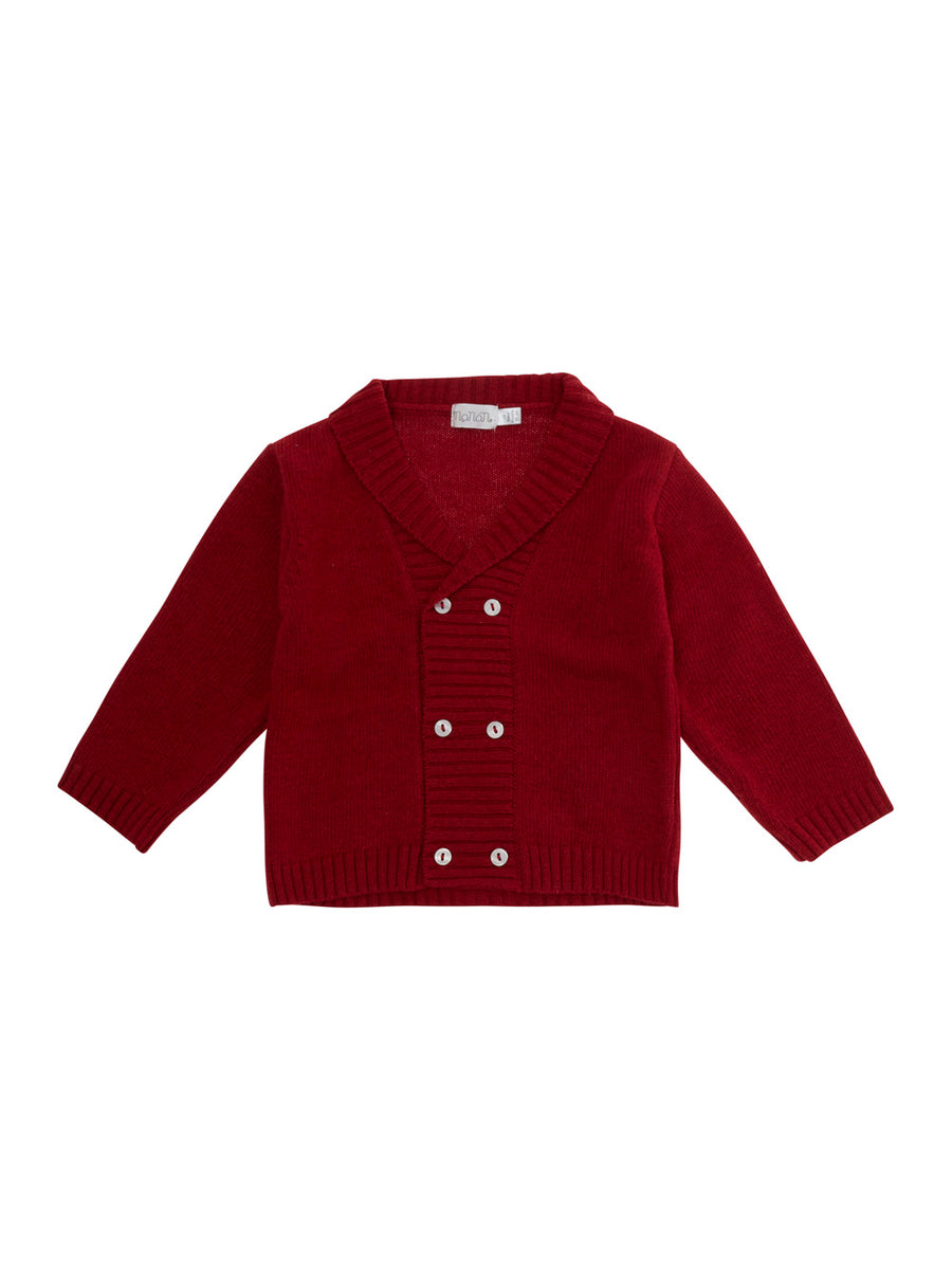 Cardigan With Collar Red Viscose-Blend Tops