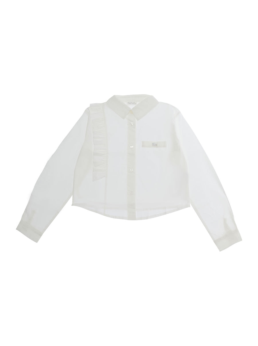 Ruffle Trim Cotton Shirt White Blouses And