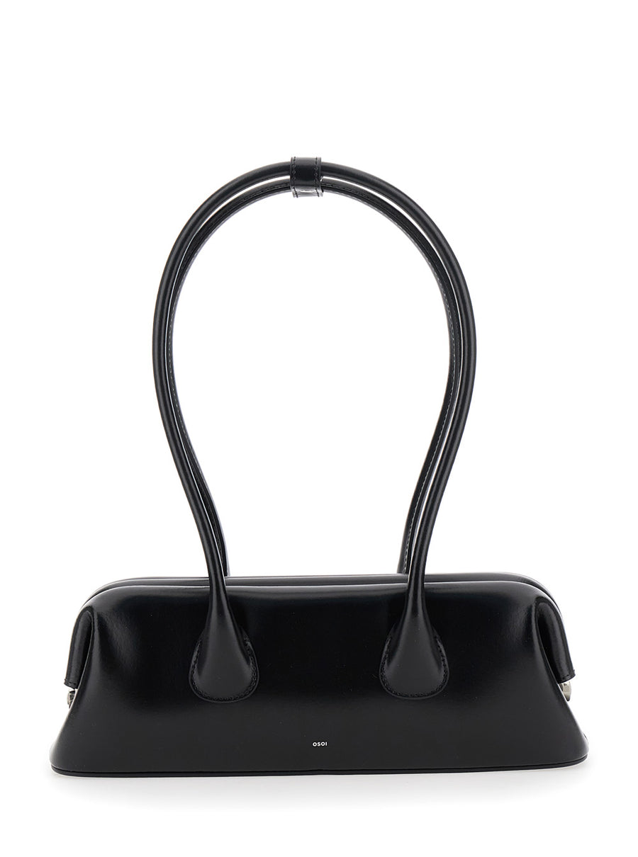 Shoulder Bag Boat Wide Mini Black Leather