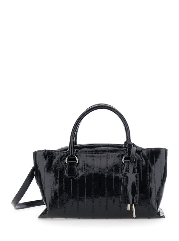 Shoulder Bag Shell Brot Mini Black Leather Cow