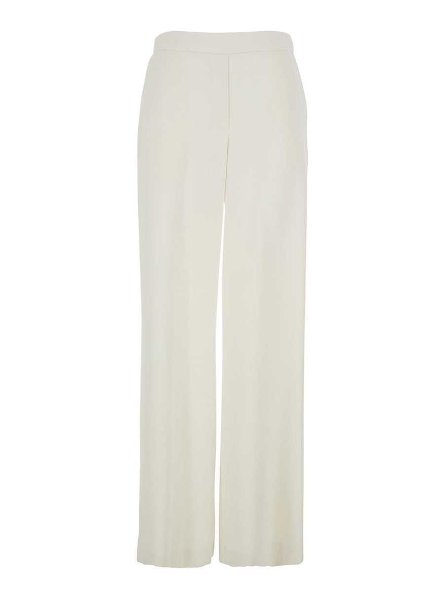 Wide-Leg Pants White Polyester Trousers