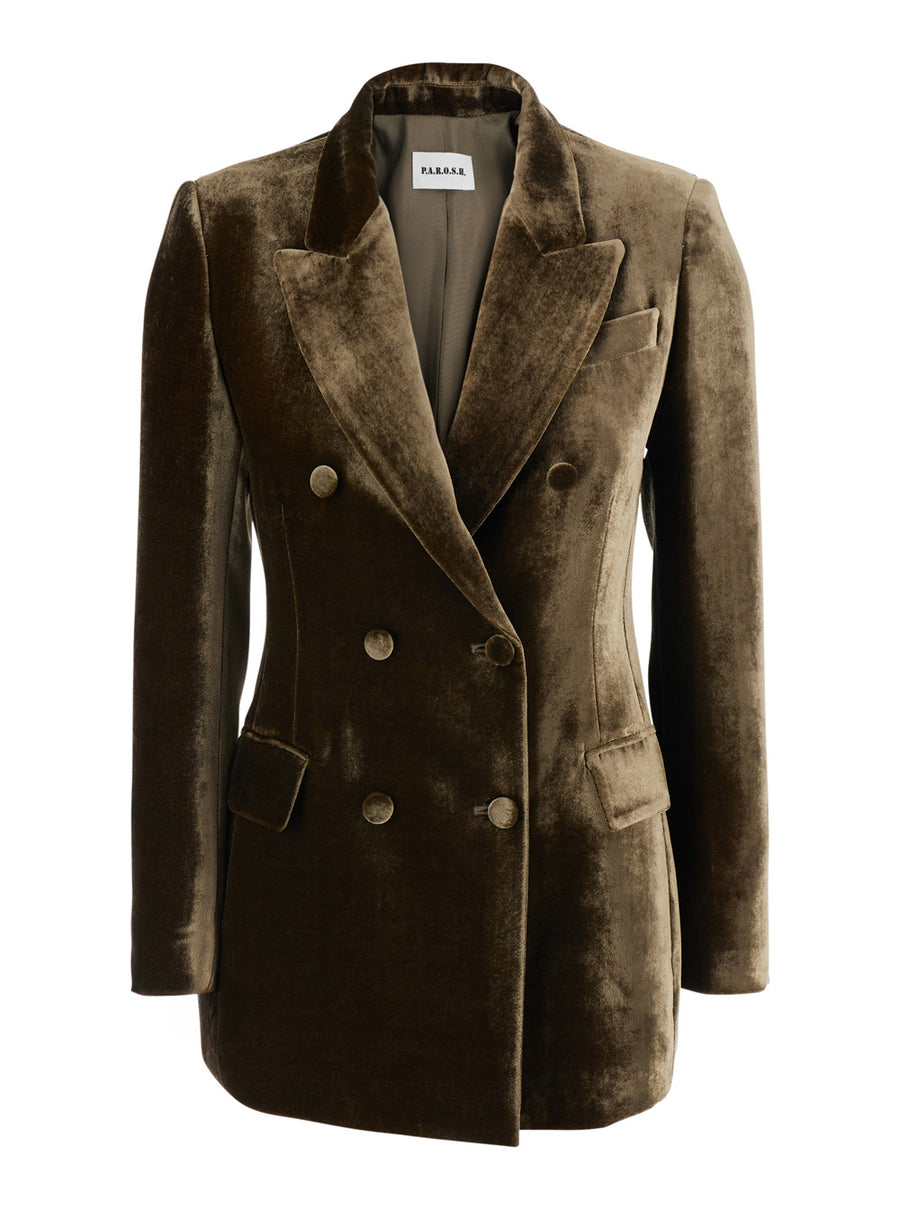 Double-Breasted Velvet Blazer, Brown Viscose Blazers