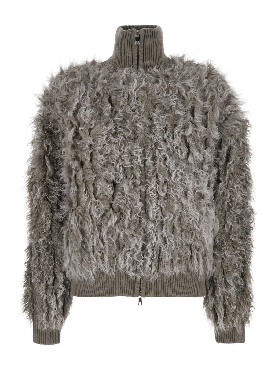 Wool Bomber Jacket Beige Coat