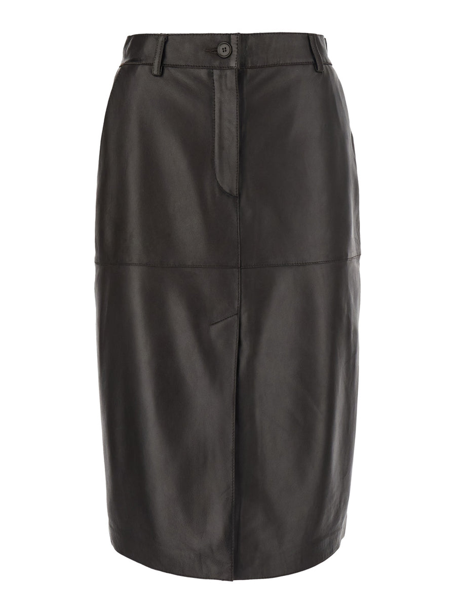 Lamb Leather Skirt — Brown