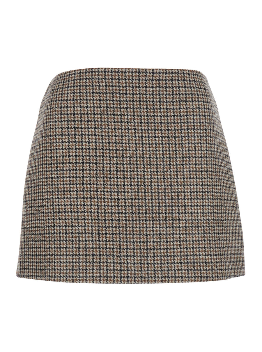 Mini Skirt Beige Check Wool