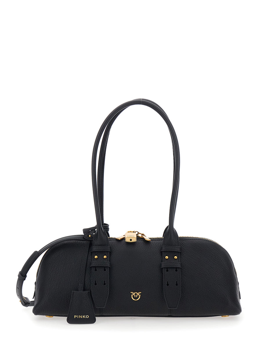 Handbag Bowling Horizontal Black Leather Shoulder Bags