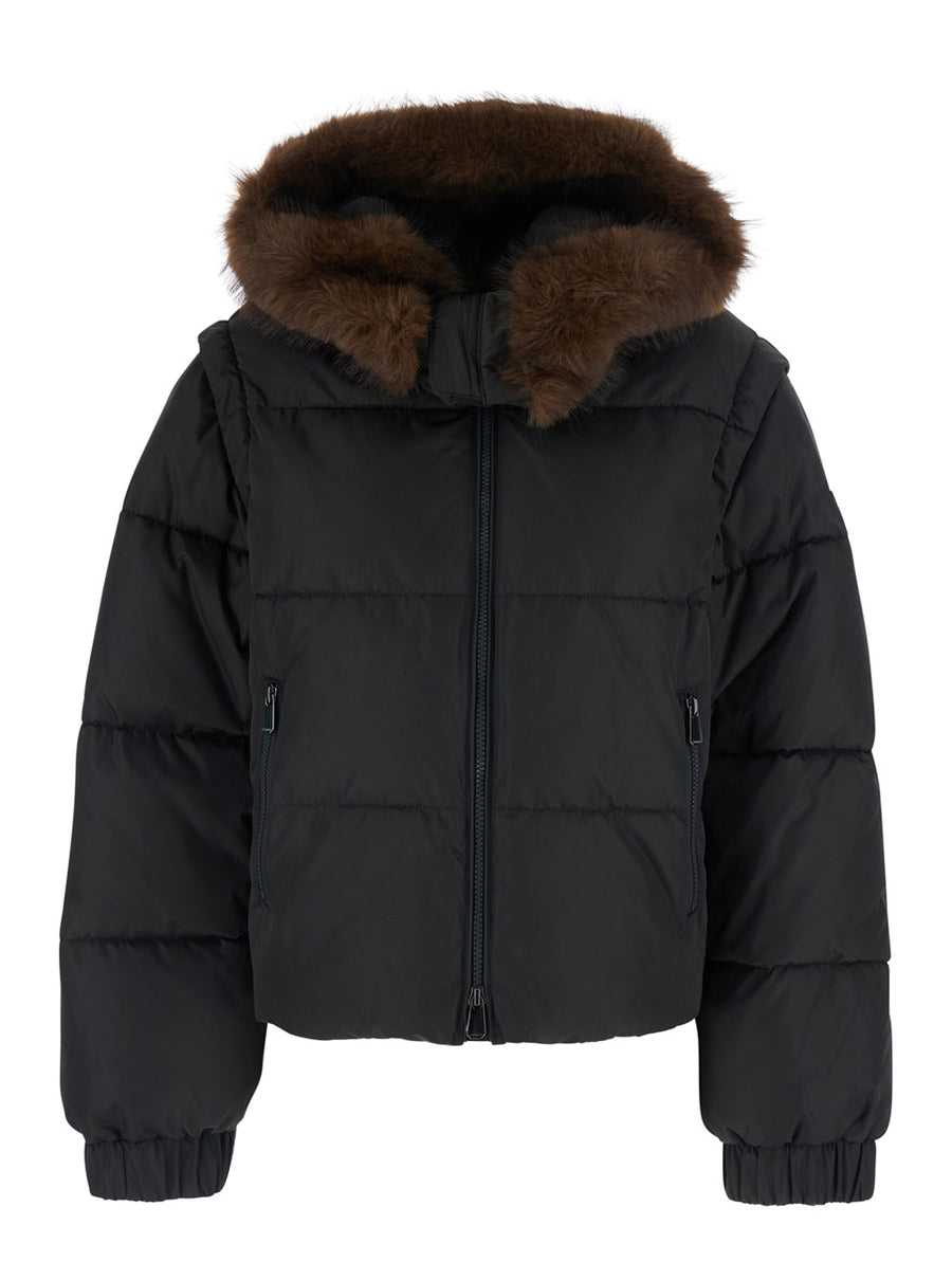 Padded Jacket With Hood, Brown Polyester Puffer