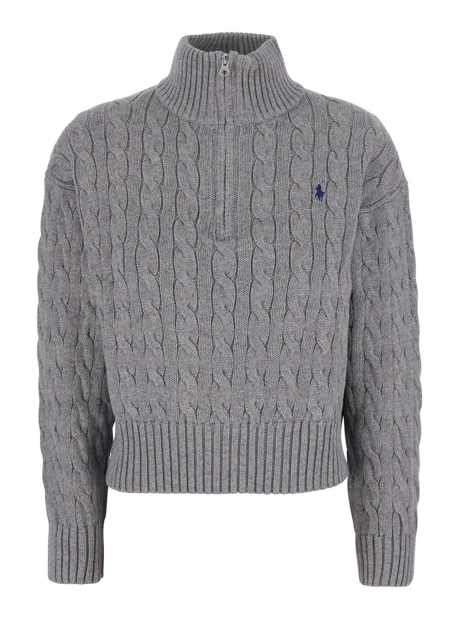 Sweater Long Sleeve Round Neck Grey Cotton Tops