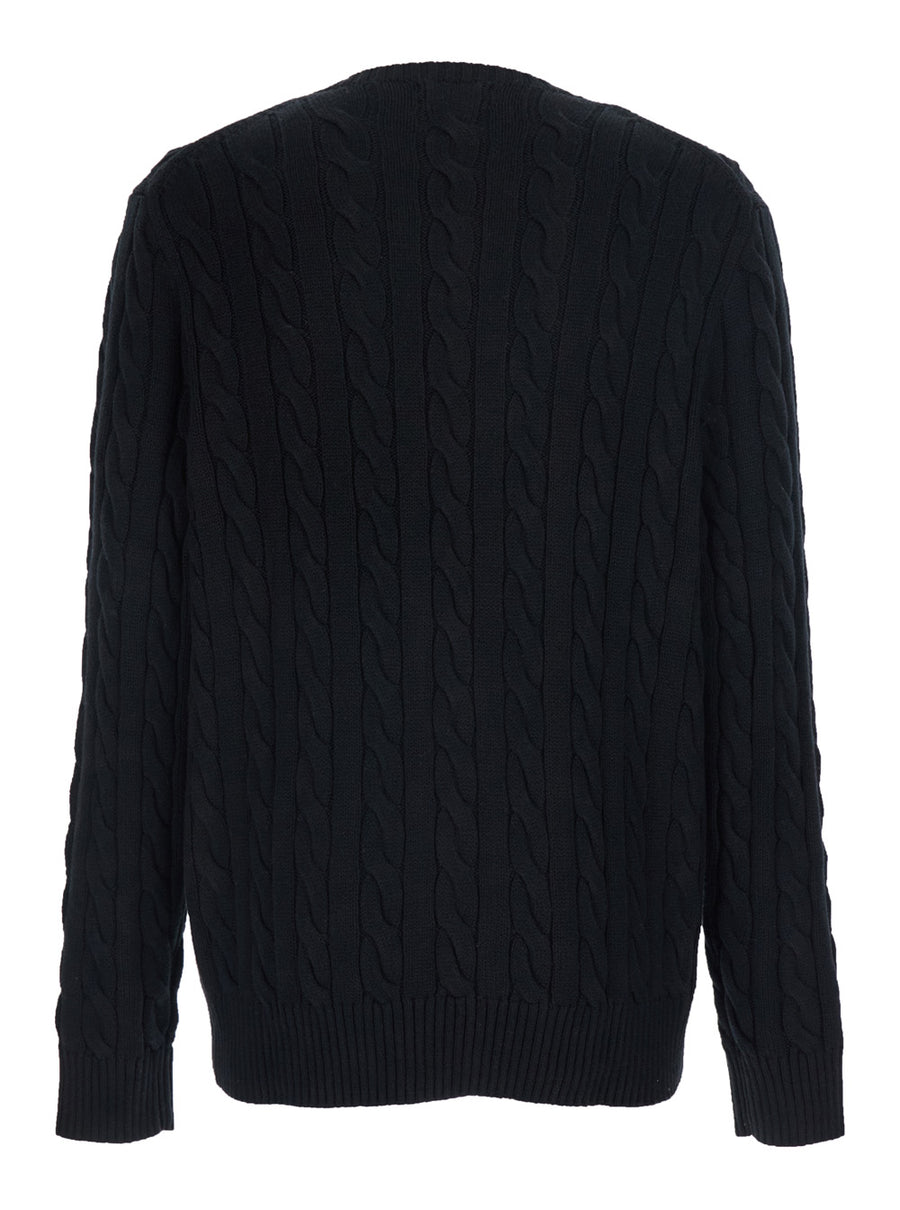 Crew Neck Sweater Black Cotton Tops