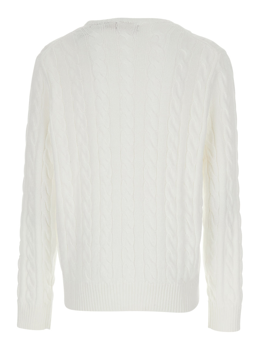 Sweater Round-Neck White Cotton Tops