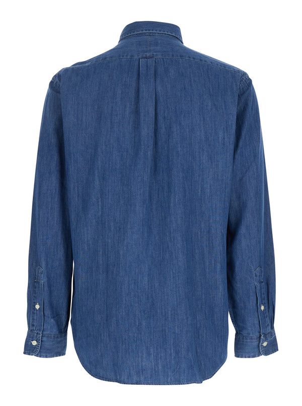 Long-Sleeved Shirt, Blue Cotton