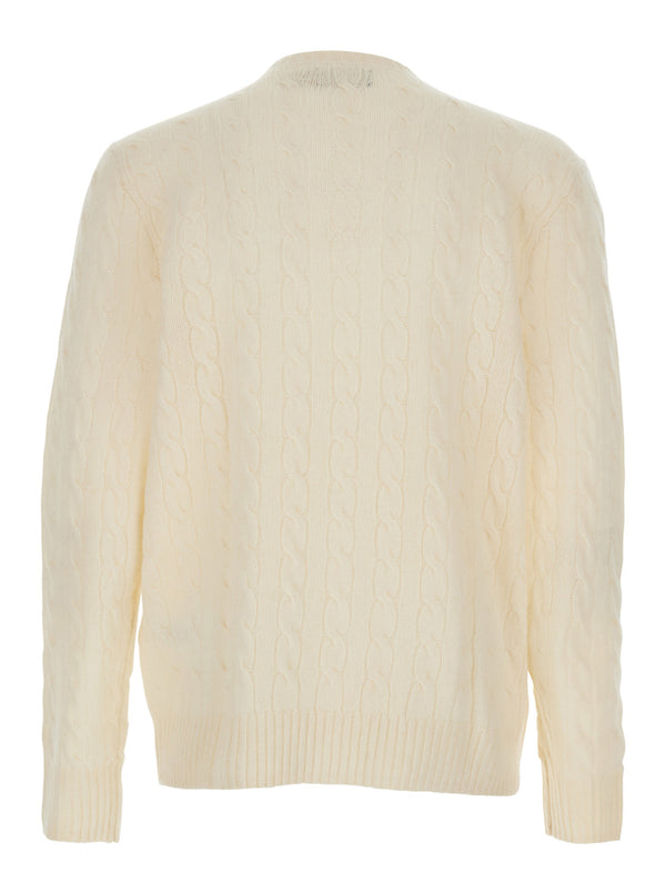 Crewneck Sweater White Wool-Cashmere Tops