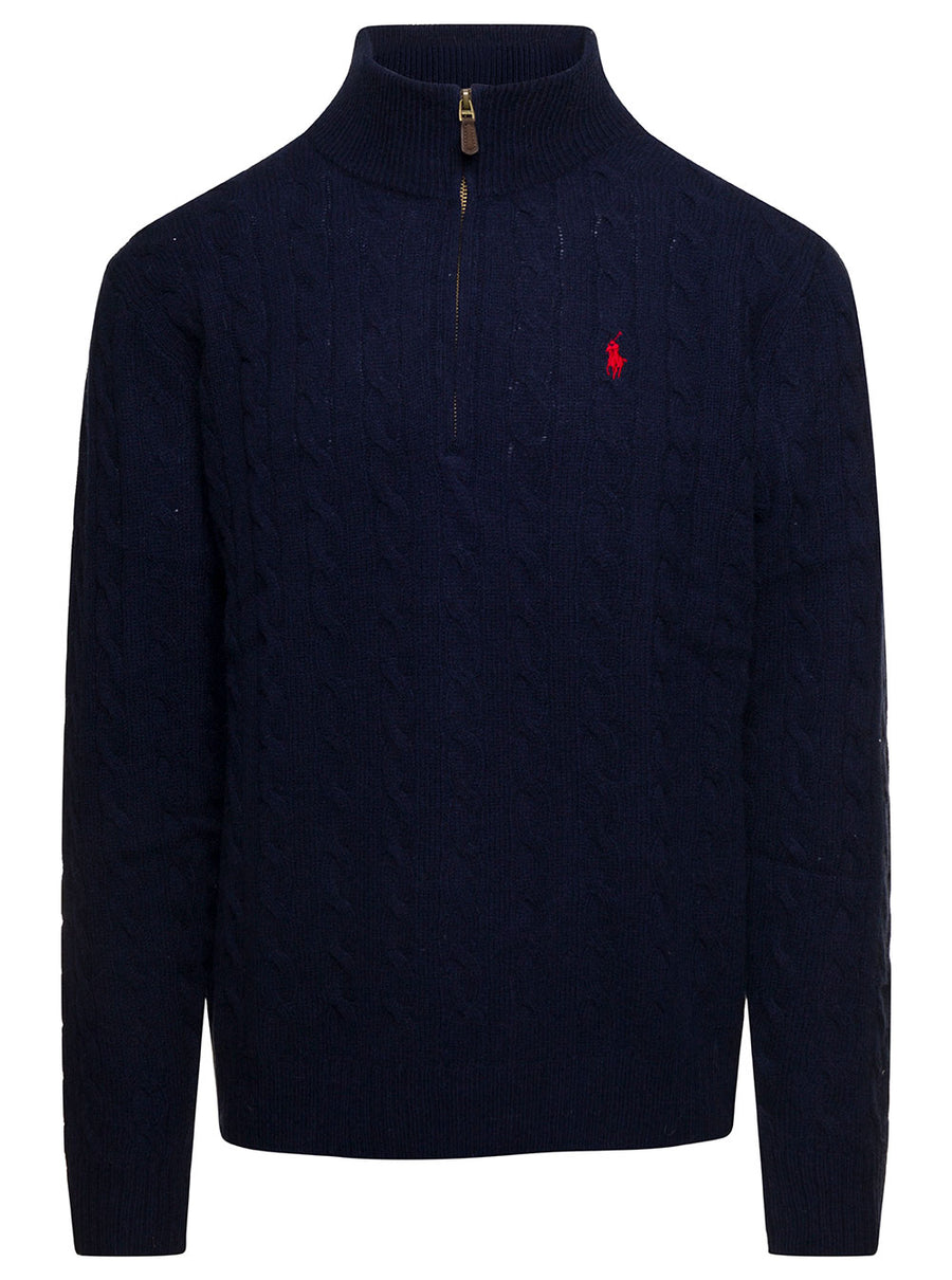 Cable Knit Sweater Blue Wool And Cashmere Tops