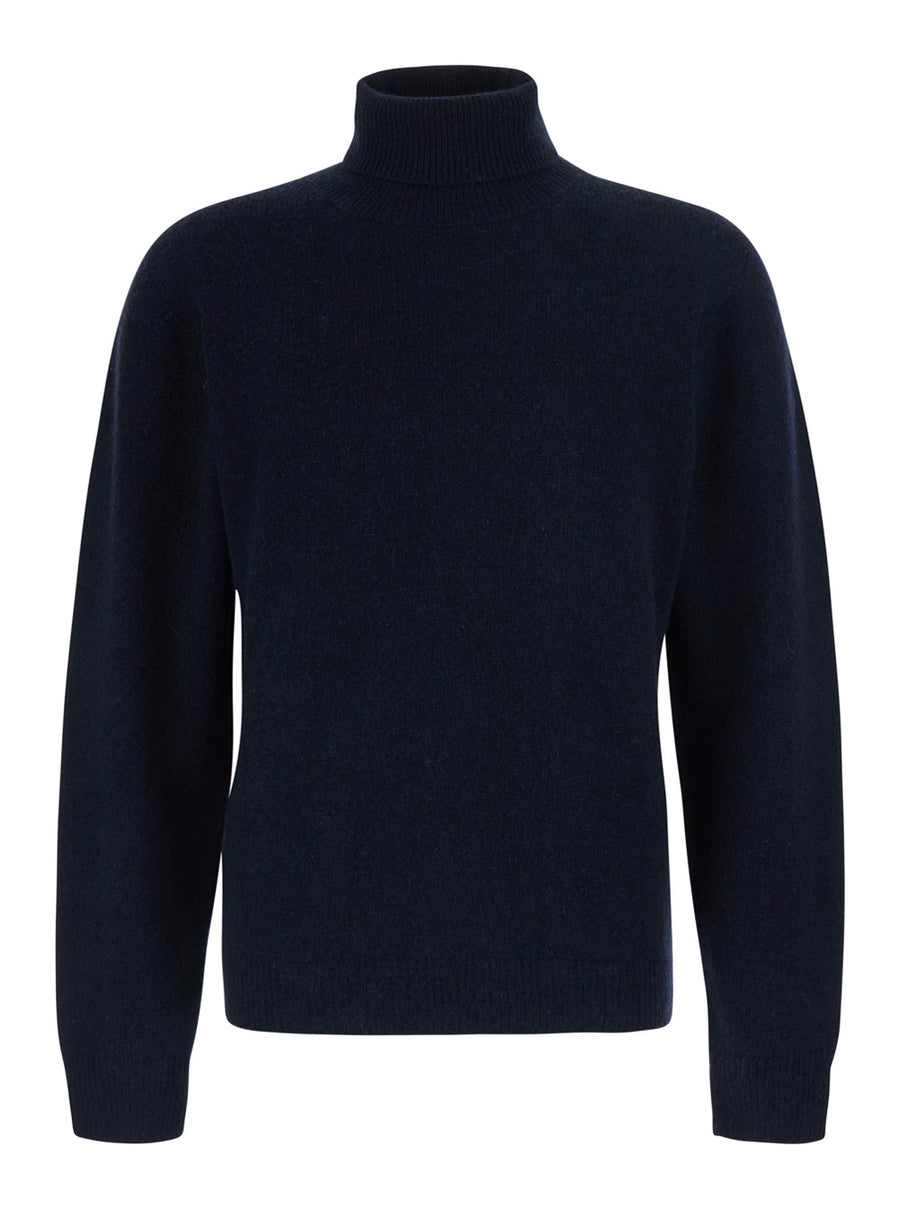 Turtleneck Sweater Blue Wool Virgin Tops