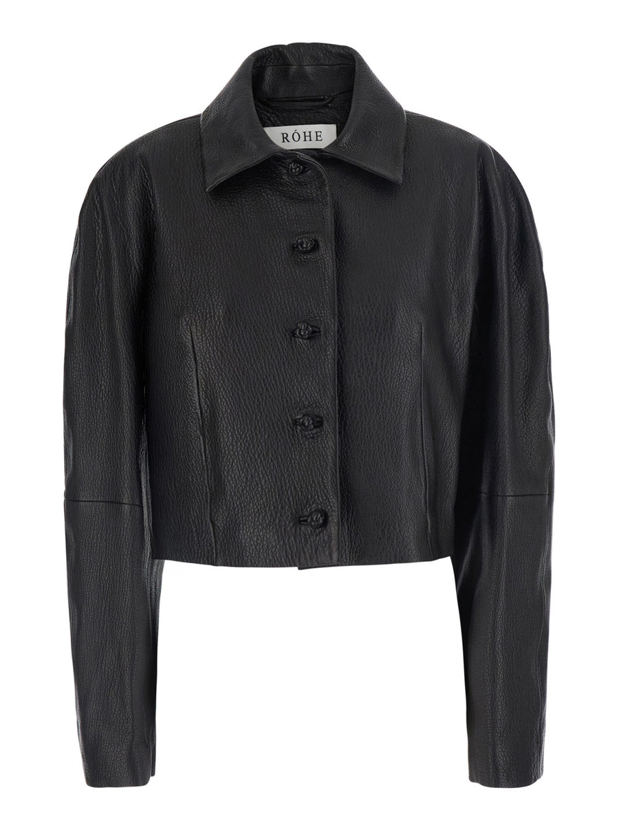 Cropped Leather Jacket Black Lamb Coat