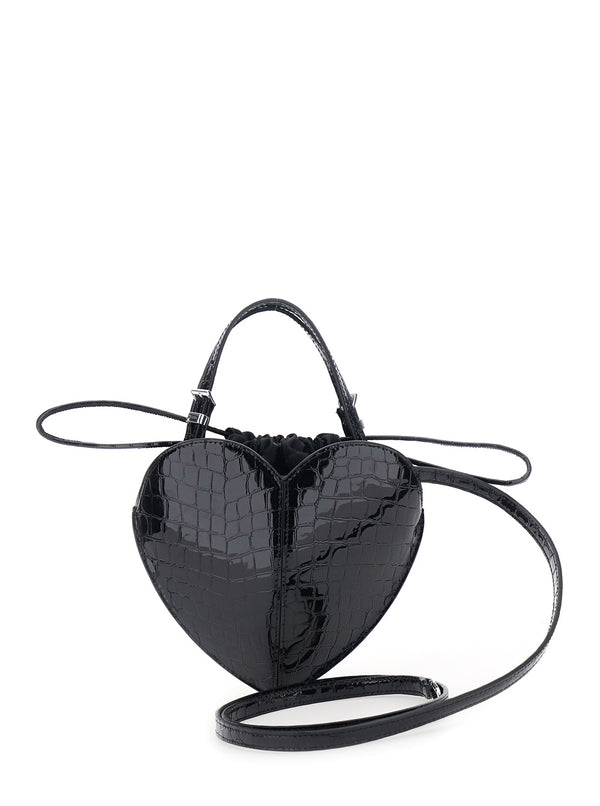 Handbag Heart-Shaped Patent Leather Black Handbags