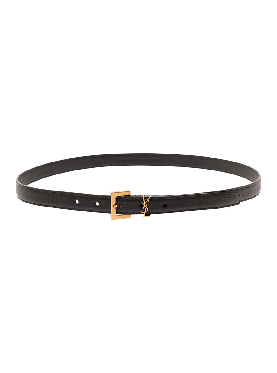 Leather Belt With Gancini Buckle — Black Calf