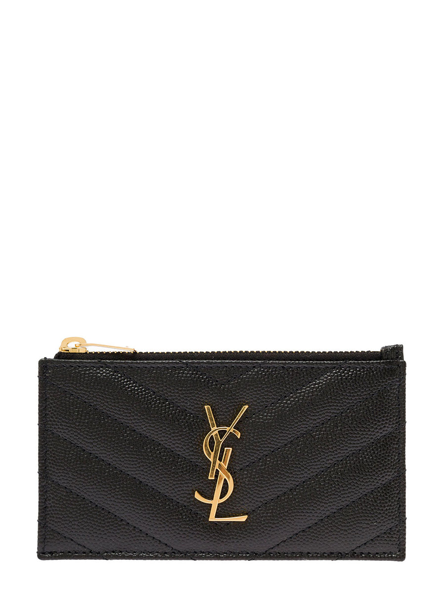 Card Holder Cassandre Crocodile-Embossed Leather Black Calfskin Accessory