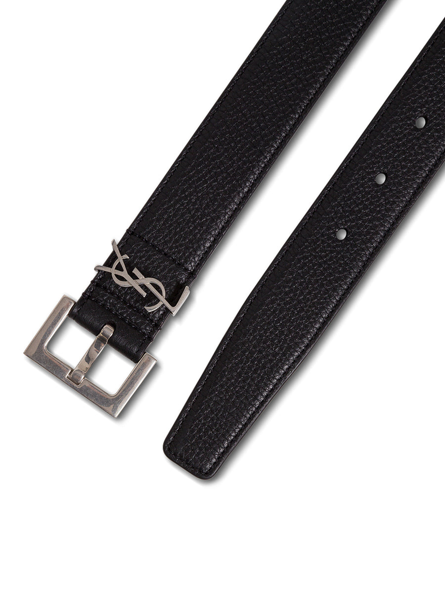 Leather Belt With Logo Buckle, Black