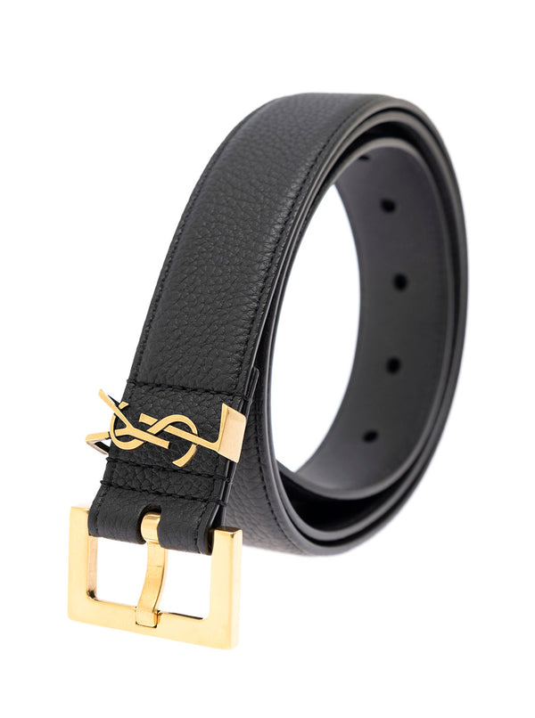 Leather Belt, Black With Gold Buckle Calf
