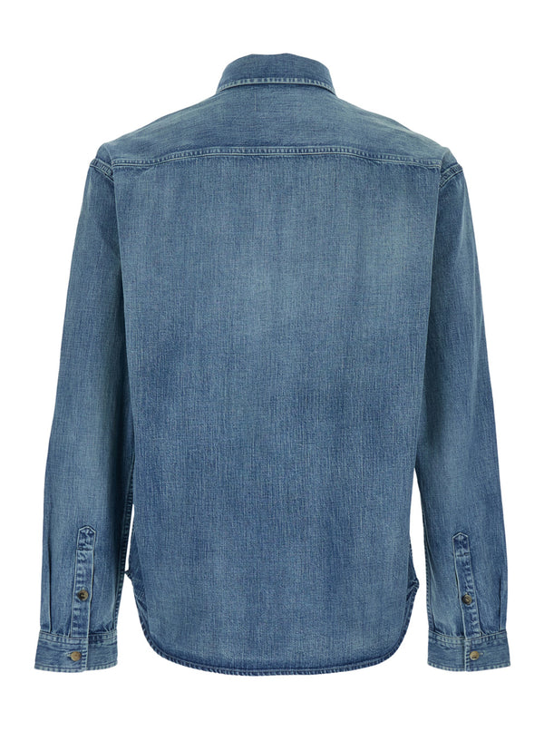 Shirt Classic Collar Light Blue Denim Textile