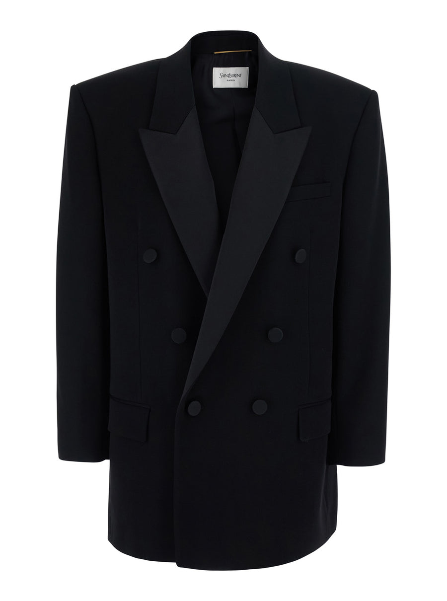 Double-Breasted Wool Jacket Black Blazers