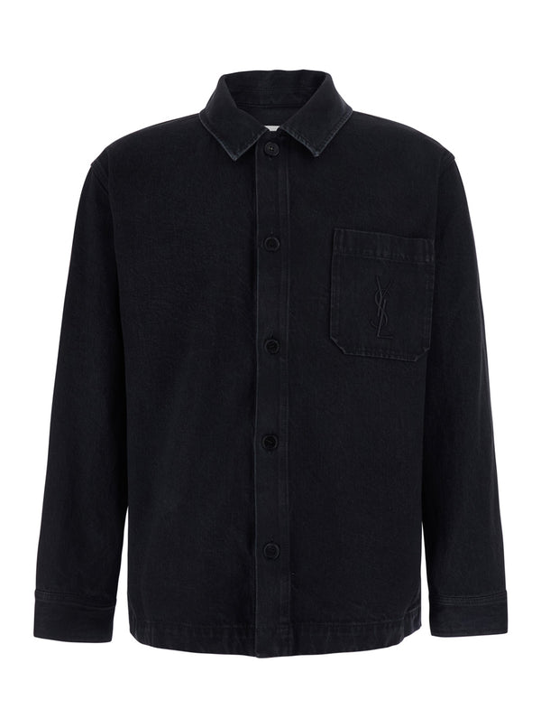 Shirt With Cassandre Embroidery, Black Cotton