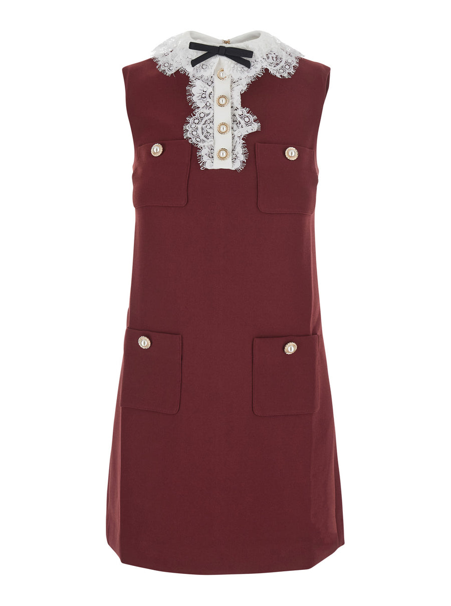 Mini Dress Bordeaux Crepe Burgundy Polyester