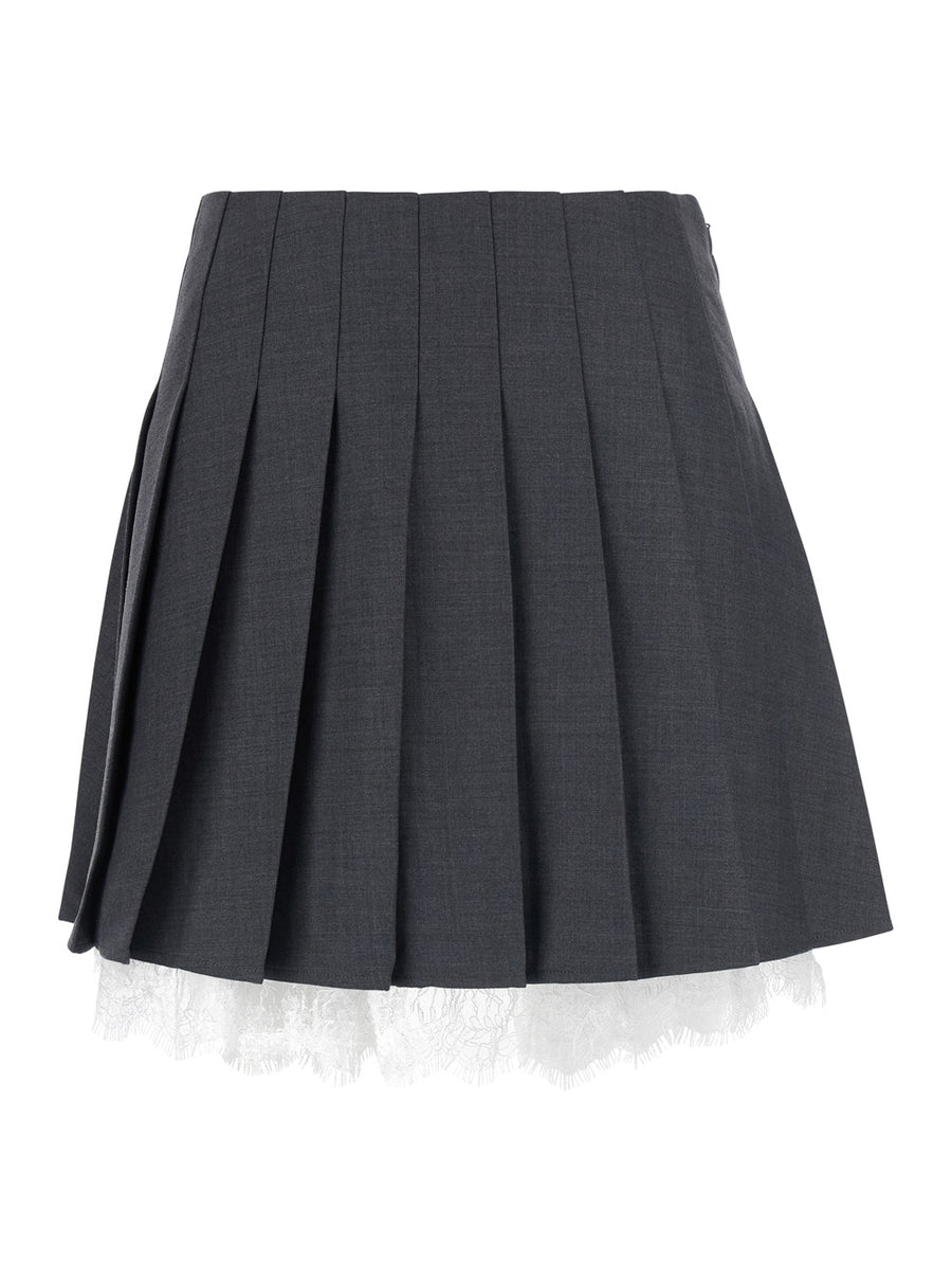 Skirt With Lace Trim, Grey