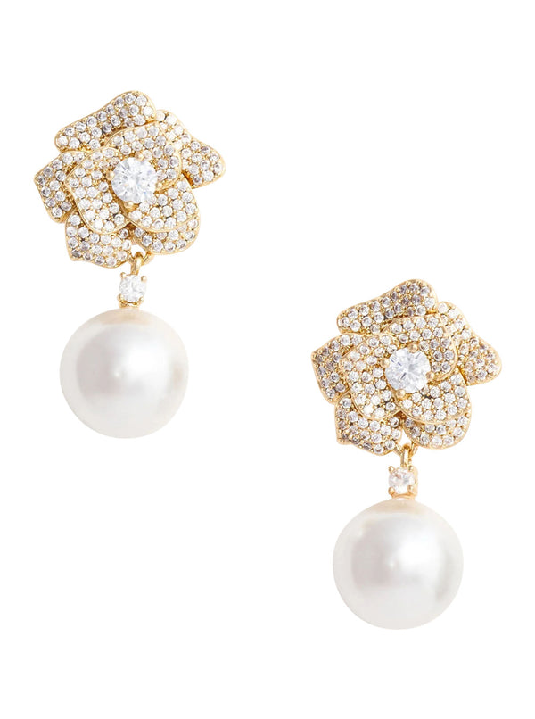 Earrings Gold-Coloured Flower Silhouette Metallic Metal