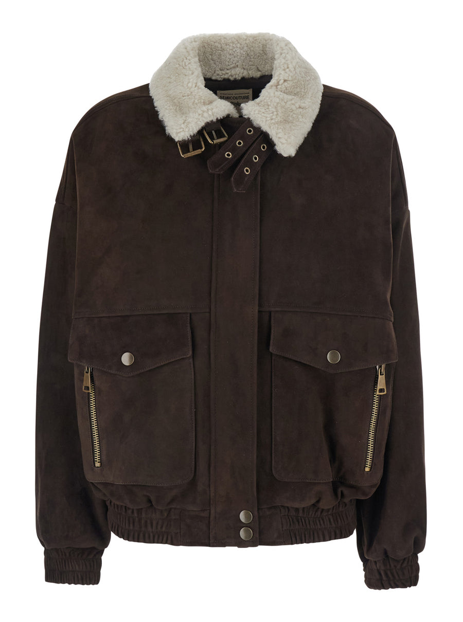 Bomber Jacket Gloria Suede Brown Viscose And Polyester Coat