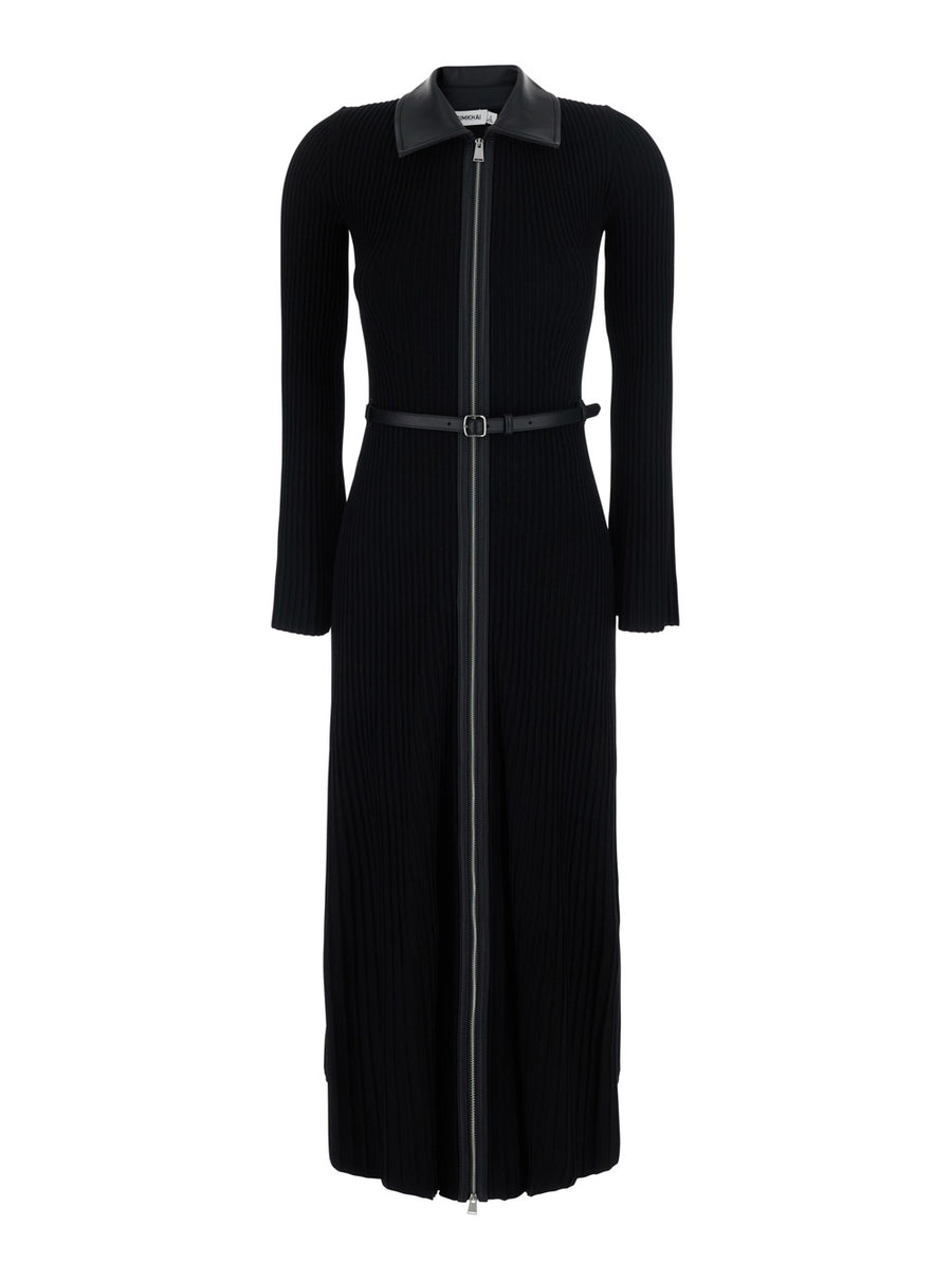 Long-Sleeved Dress Kira Tech Fabric Black Viscose