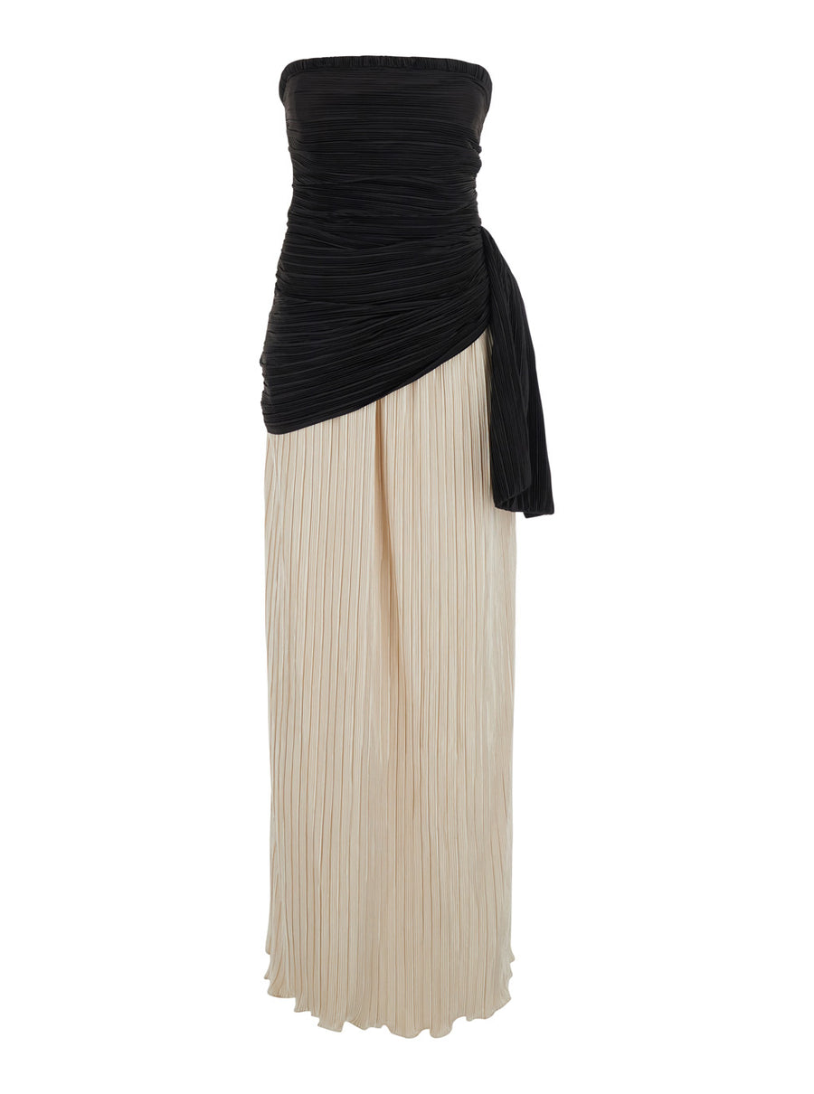 Long V-Neck Dress Black Polyester