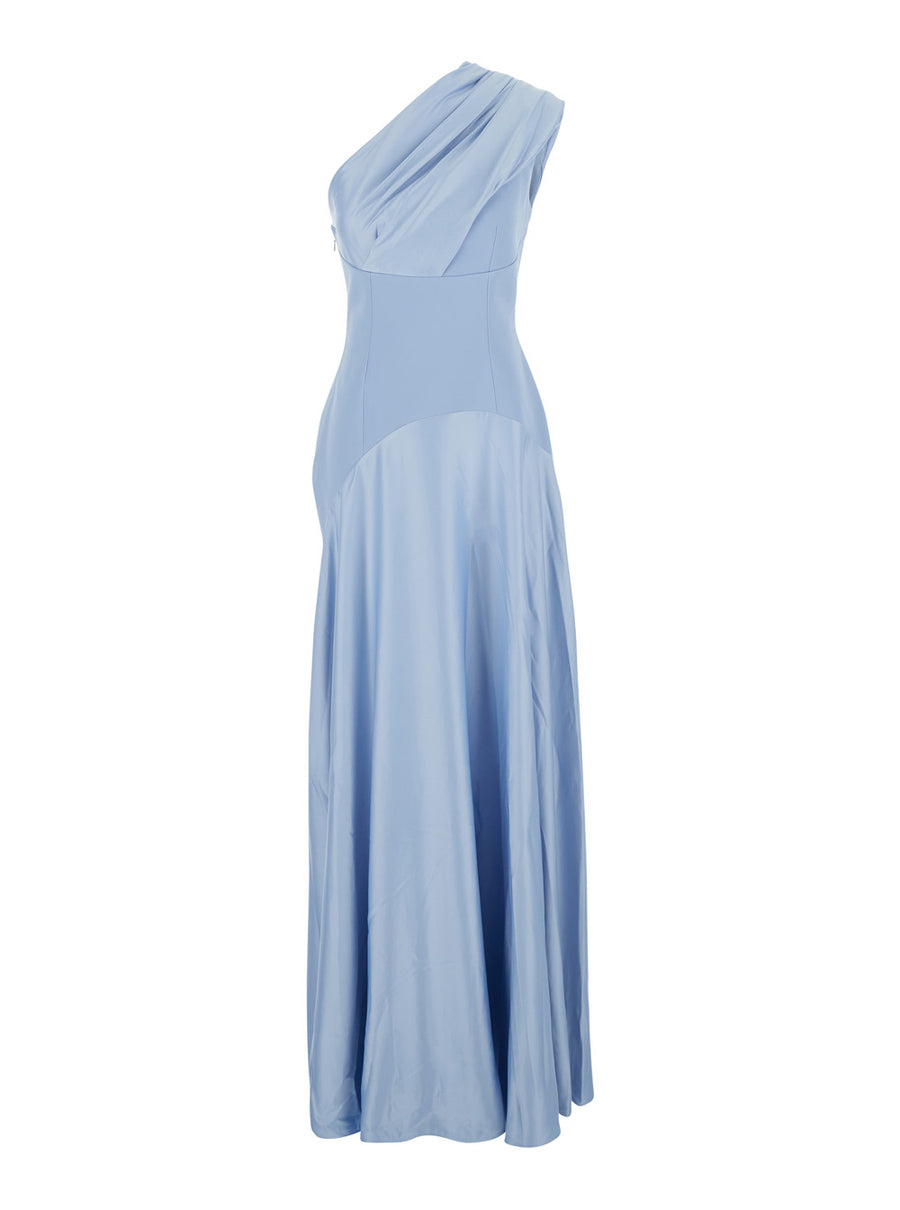 One-Shoulder Long Dress Gabriela Light Blue Polyester