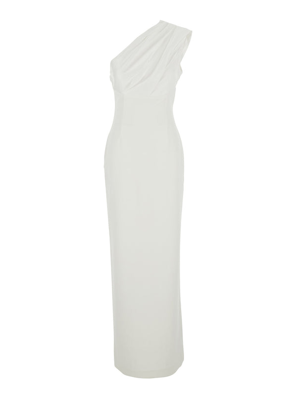 Long Dress Gracie One-Shoulder White Polyester