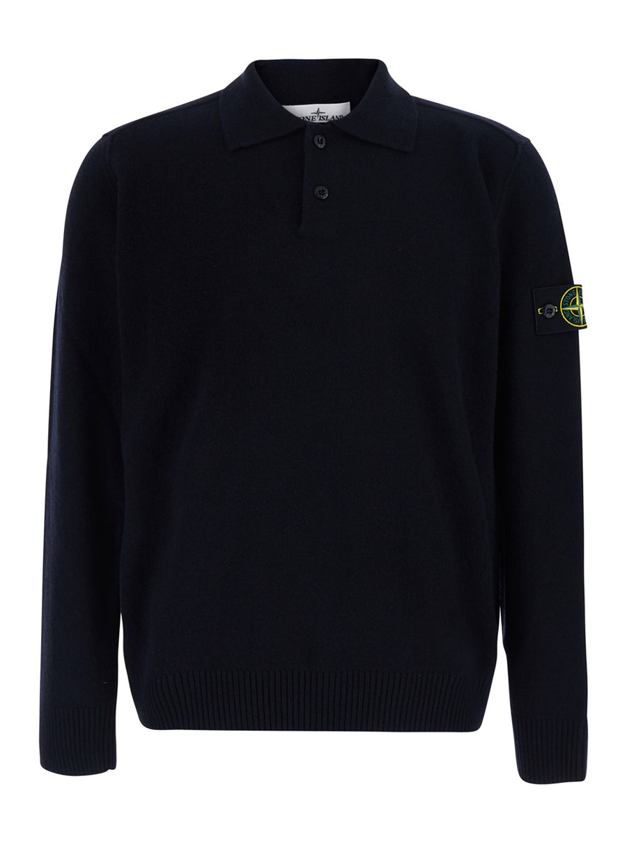 Long-Sleeve Wool Polo Shirt Blue T-shirts