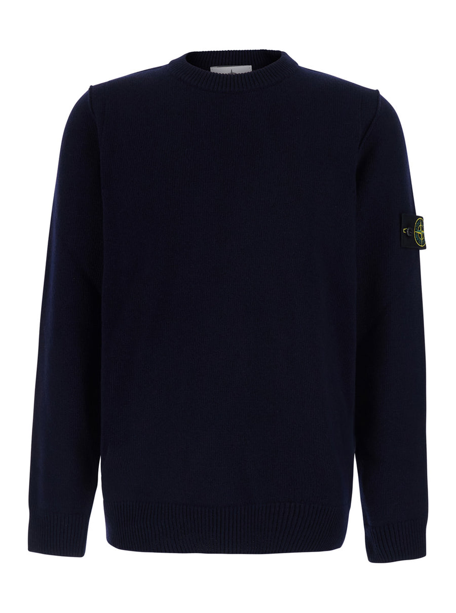 Crewneck Wool Sweater Blue Tops