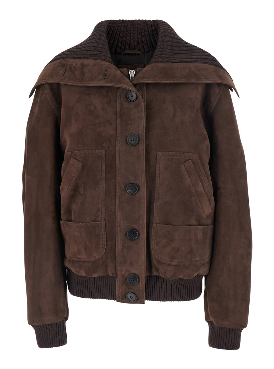 Bomber Jacket Brown Suede Coat