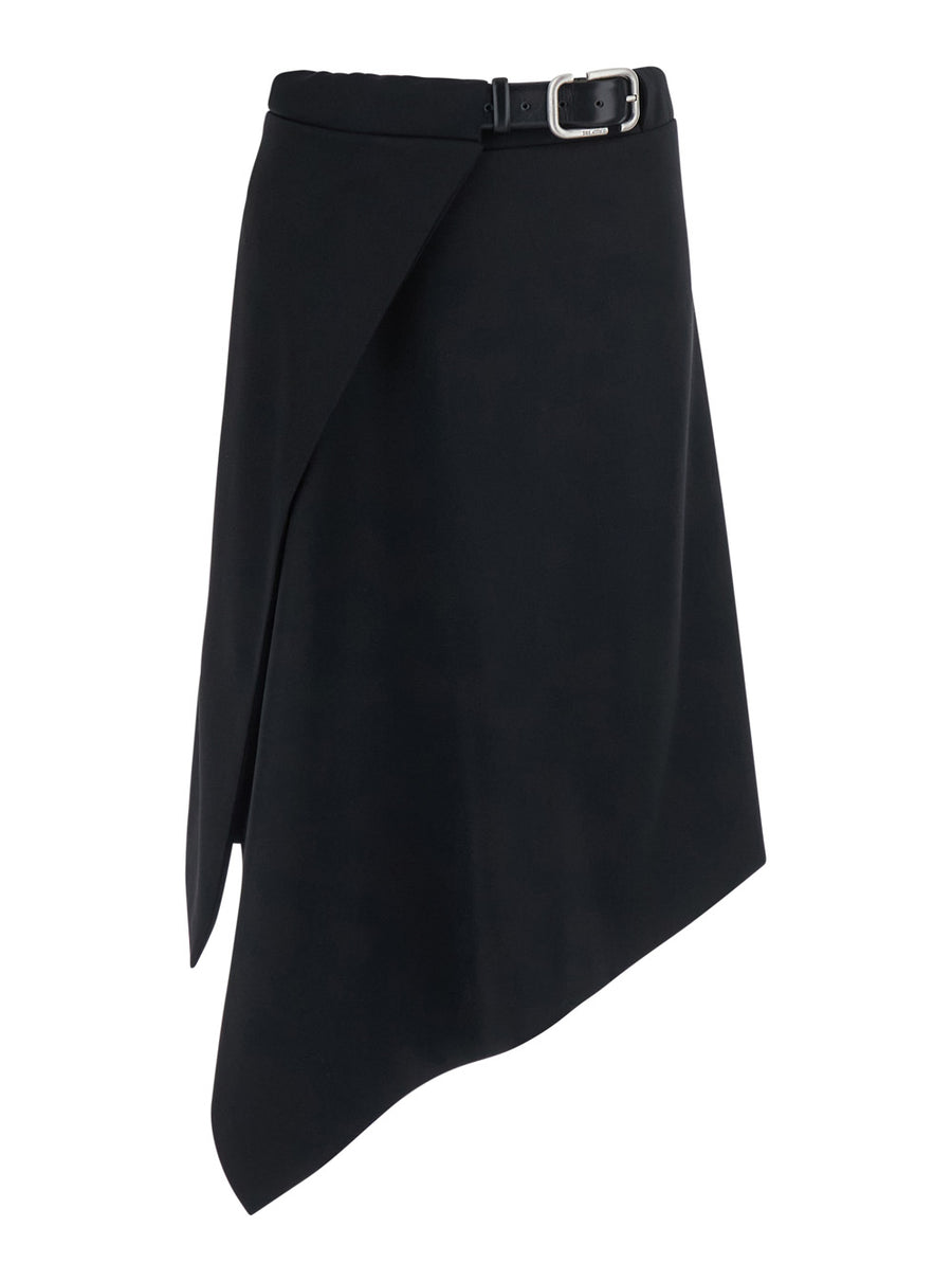 Skirt With Waist Belt — Black Wool